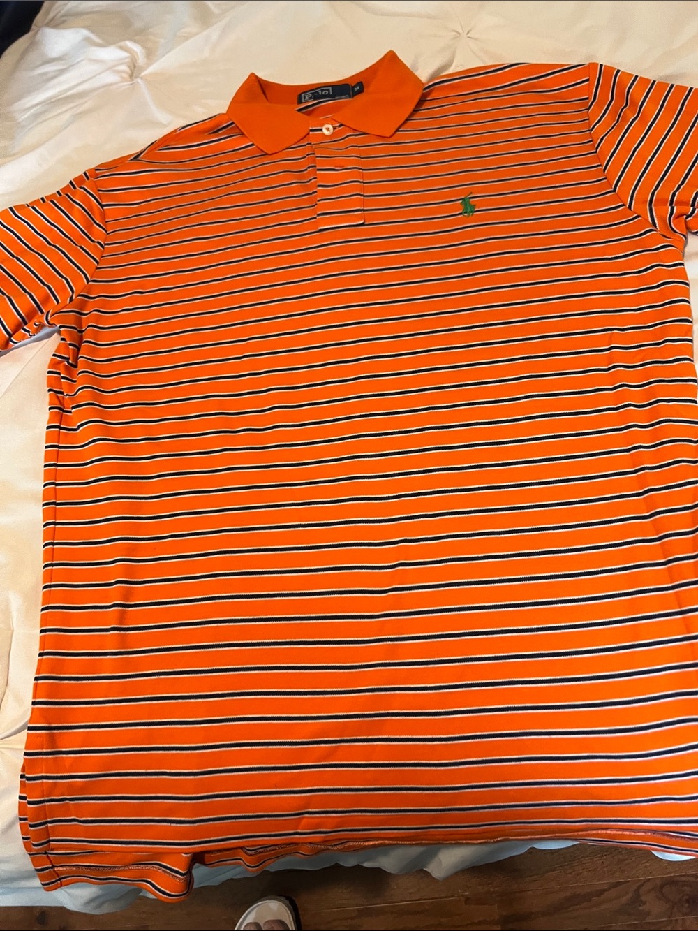 Ralph Lauren Orange Striped Polo with Navy and White Accents